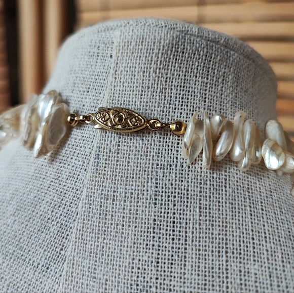 Pearl Icicle Biwa Stick Creamy White Vintage Necklace Gold Tone Clasp EUC - Picture 5 of 10